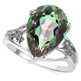 5.4 CT MYSTIC GEMSTONE & DIAMOND 925 STERLING SILVER RING