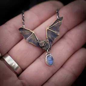 Azriel- Brass Bat Necklace with Moonstone