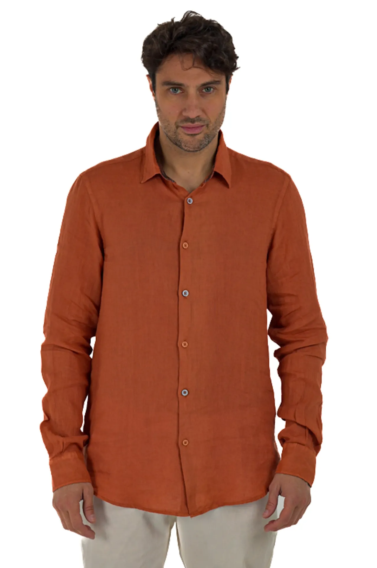 Camicia in lino regular Low lino Arancio SS24