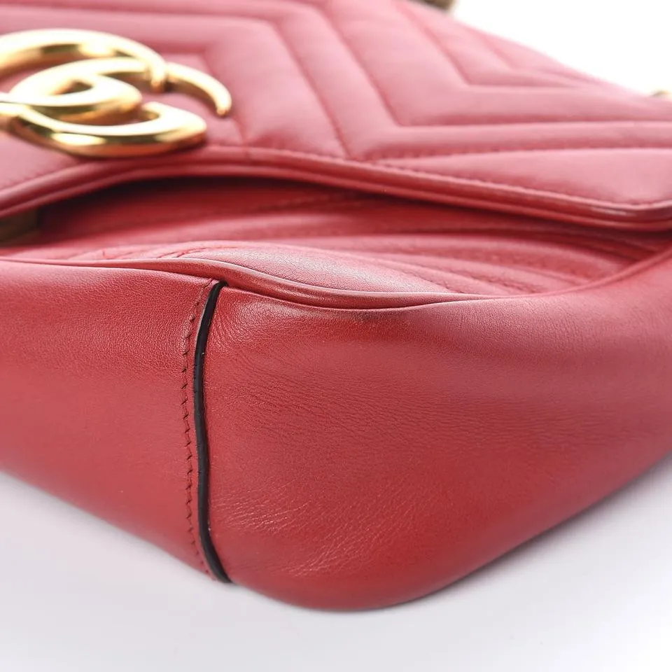 Gucci GG Marmont Shoulder Calfskin Matelasse Small Hibiscus Red Chevron Leather Cross Body Bag