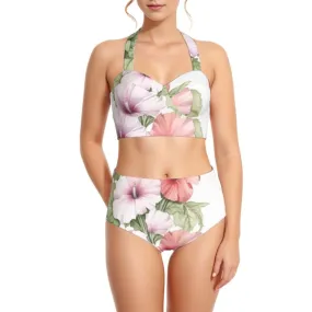 Hibiscus Summer Women's Swimsuit Set With Halter