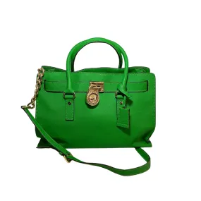 Michael Kors Green Leather Hamilton Lock Satchel | Pre Loved |