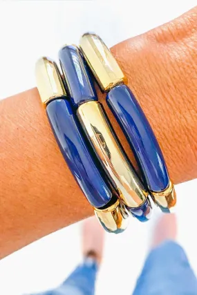 Navy Acrylic Tube Bamboo Bracelet