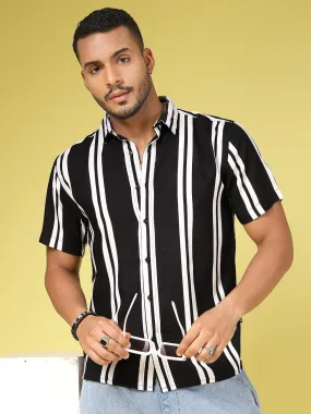 Rayon Striped Half Sleeves Cutaway Collar Shirt