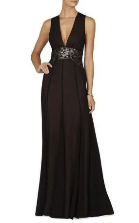 Stacy Plunging V Neck Embellished Waist Gown